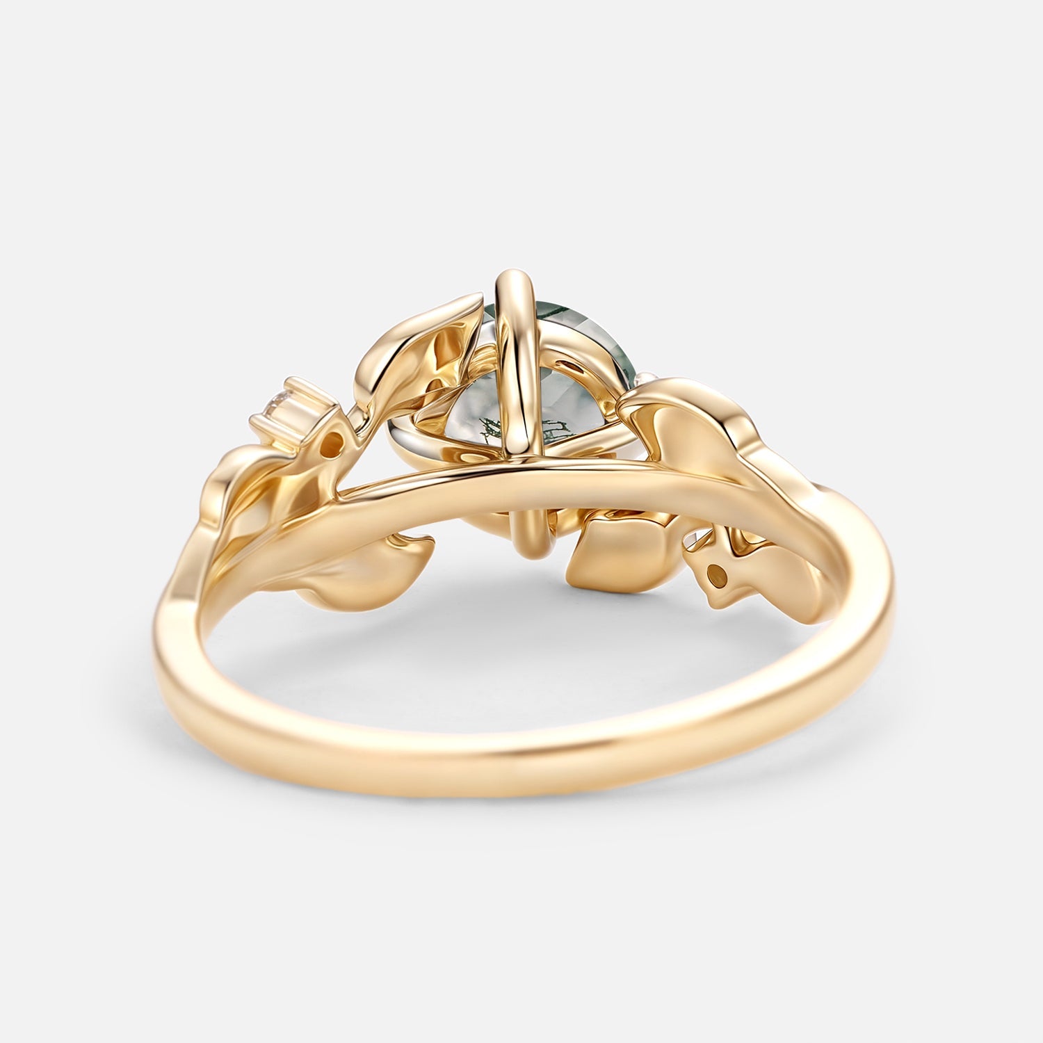 Round Shaped Leaf Moss Agate Engagement Ring - Gardenia