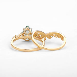 Signature Vintage Pear Moss Agate Staccato Ring Set 2pcs