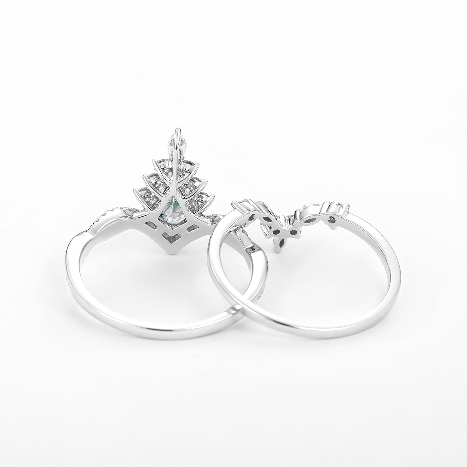 Unique Moss Agate Kite Shape Engagement Ring Sets 2pcs