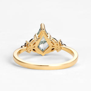 Unique Kite Cut Moss Agate & Black Onyx Leaf Engagement Ring