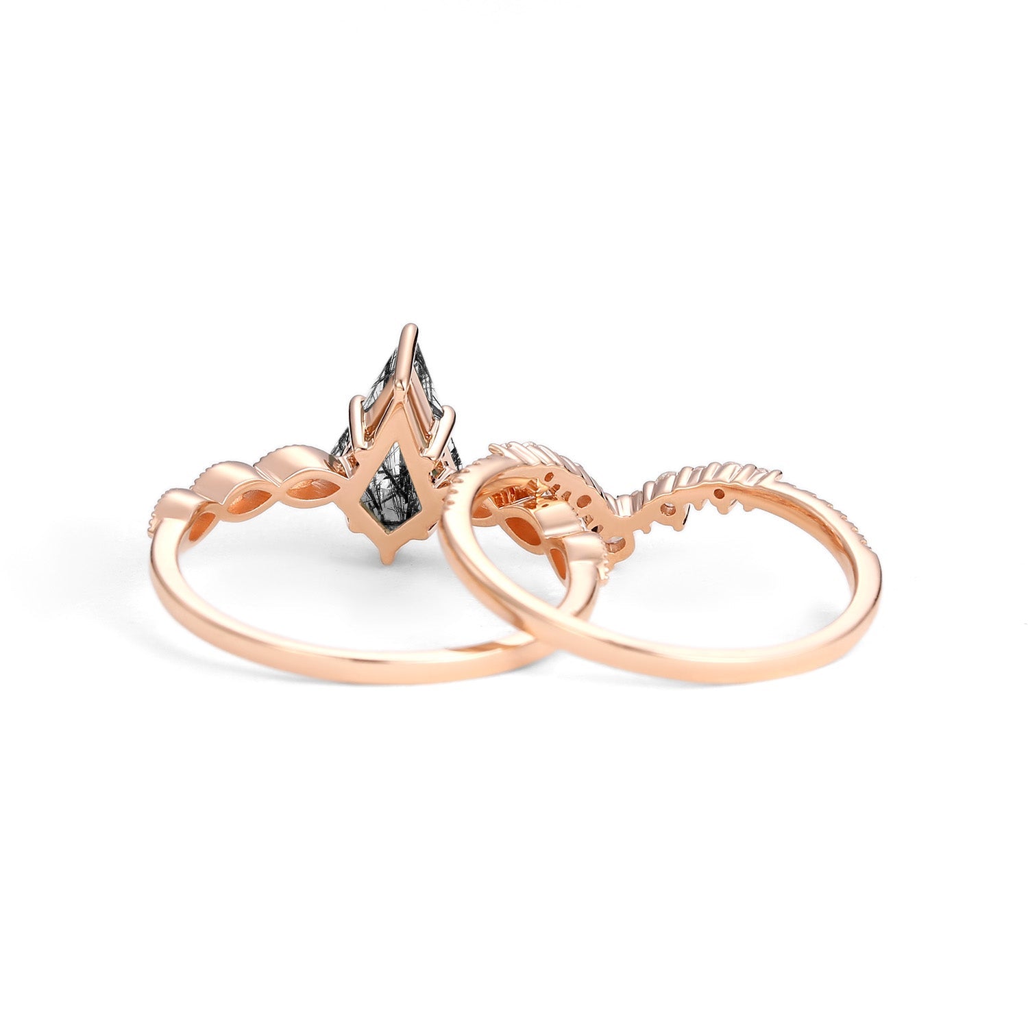Vintage Kite Cut Moss Agate Couple Ring Set 3pcs - Winona