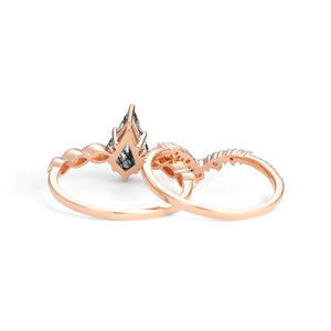 Vintage Kite Cut Moss Agate Couple Ring Set 3pcs - Winona