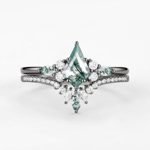 Black Gold Kite Cut Green Moss Agate Bridal Set 2pcs - Rebecca