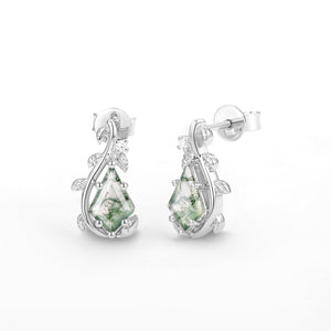 Nature Inspired - Unique Kite Cut Moss Agate Leafy Ring & Necklace & Earrings Sets 5PCS - Willow Jewelry Sets