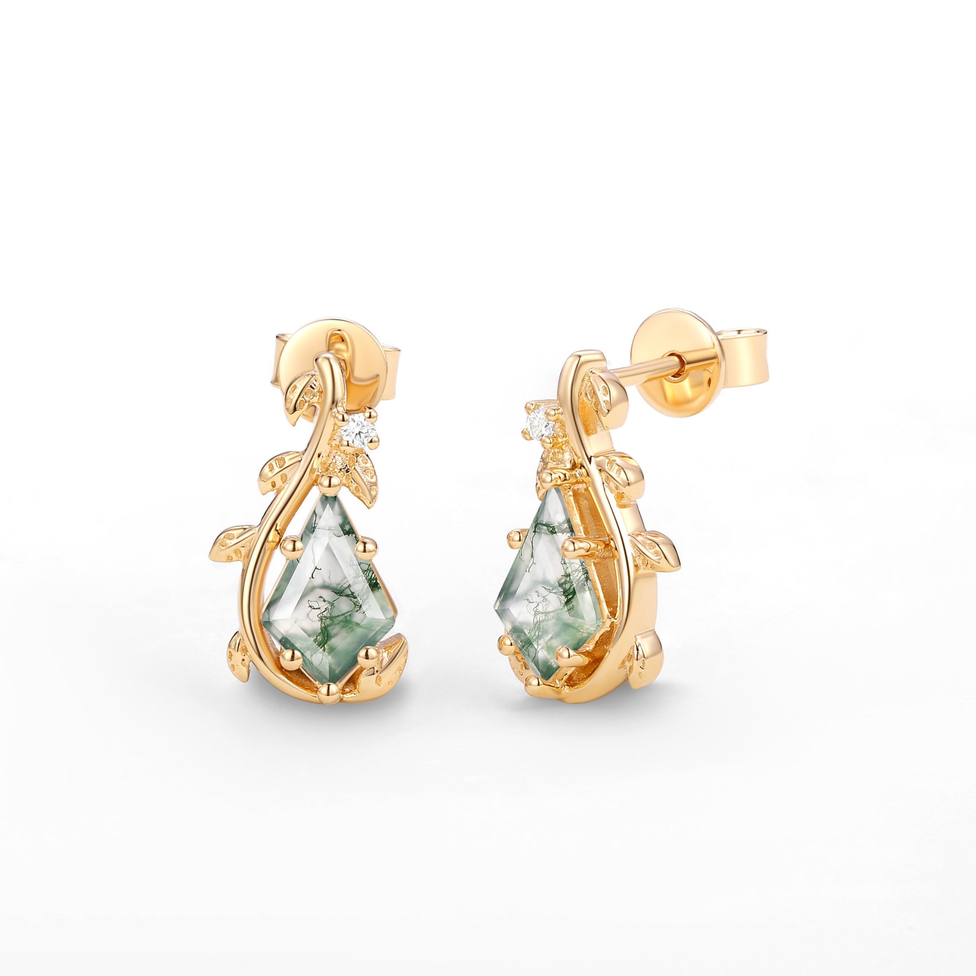 Nature Inspired - Unique Kite Cut Moss Agate Leafy Ring & Necklace & Earrings Sets 5PCS - Willow Jewelry Sets