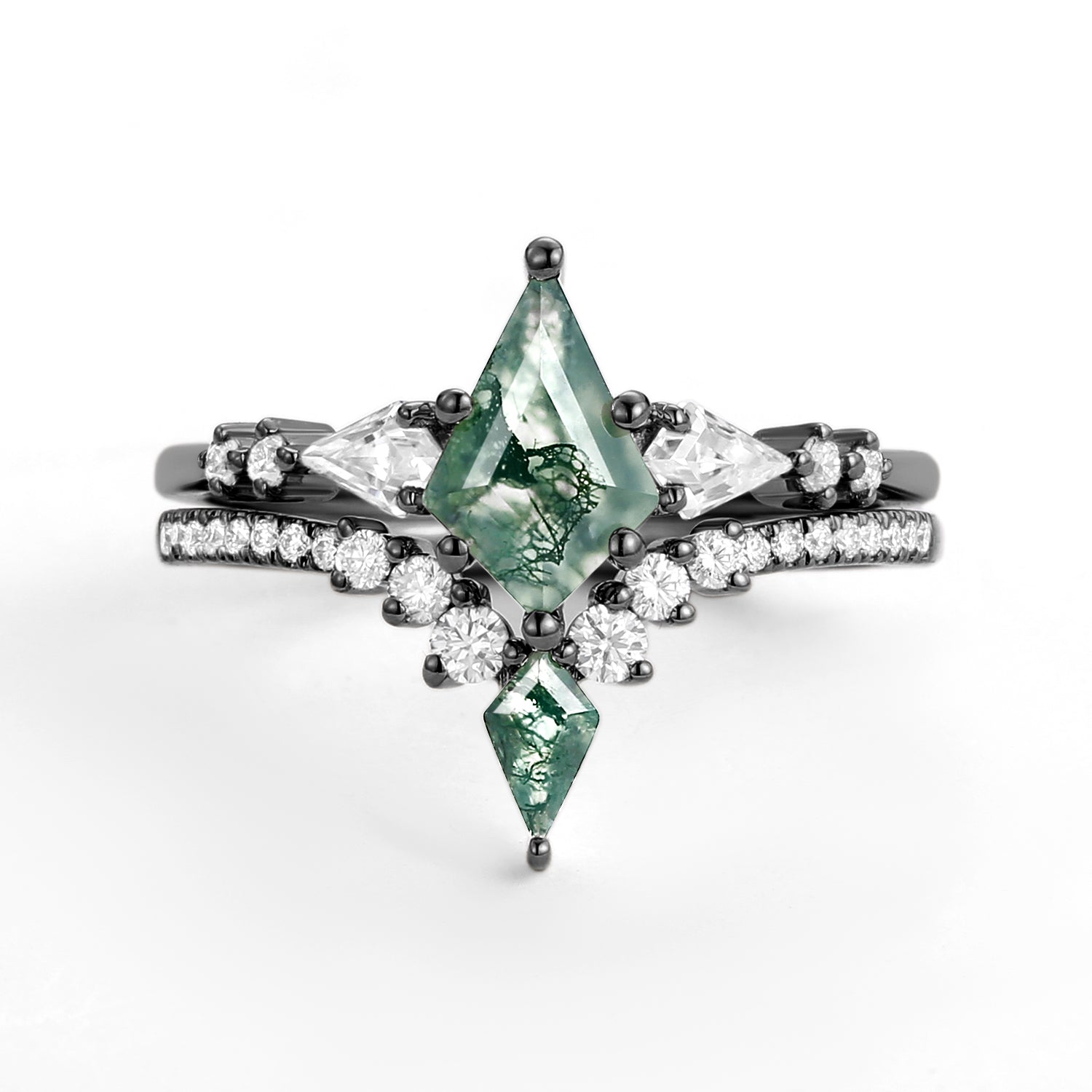 Twin Flames - Women Kite Moss Agate Wedding Ring Sets 2pcs - Zendaya