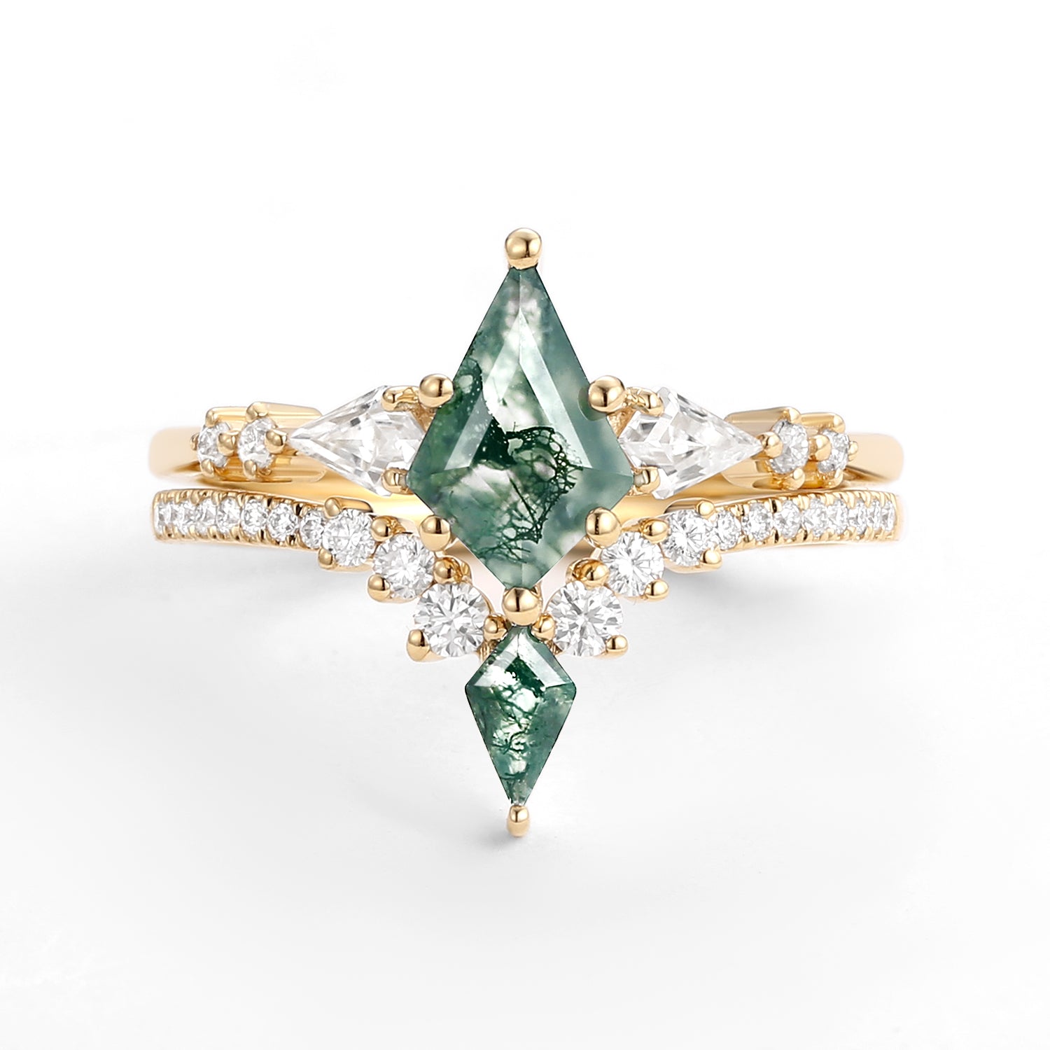 Twin Flames - Women Kite Moss Agate Wedding Ring Sets 2pcs - Zendaya