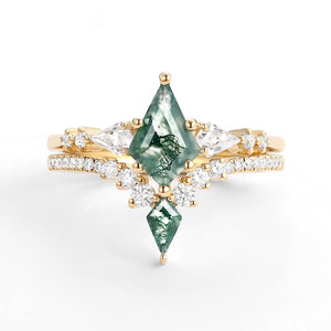 Twin Flames - Women Kite Moss Agate Wedding Ring Sets 2pcs - Zendaya