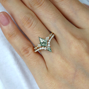 Twin Flames - Black Gold Women Kite Moss Agate Wedding Ring Sets 2pcs - Zendaya