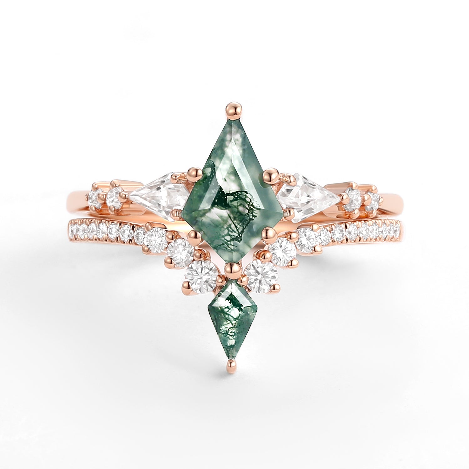 Twin Flames - Women Kite Moss Agate Wedding Ring Sets 2pcs - Zendaya
