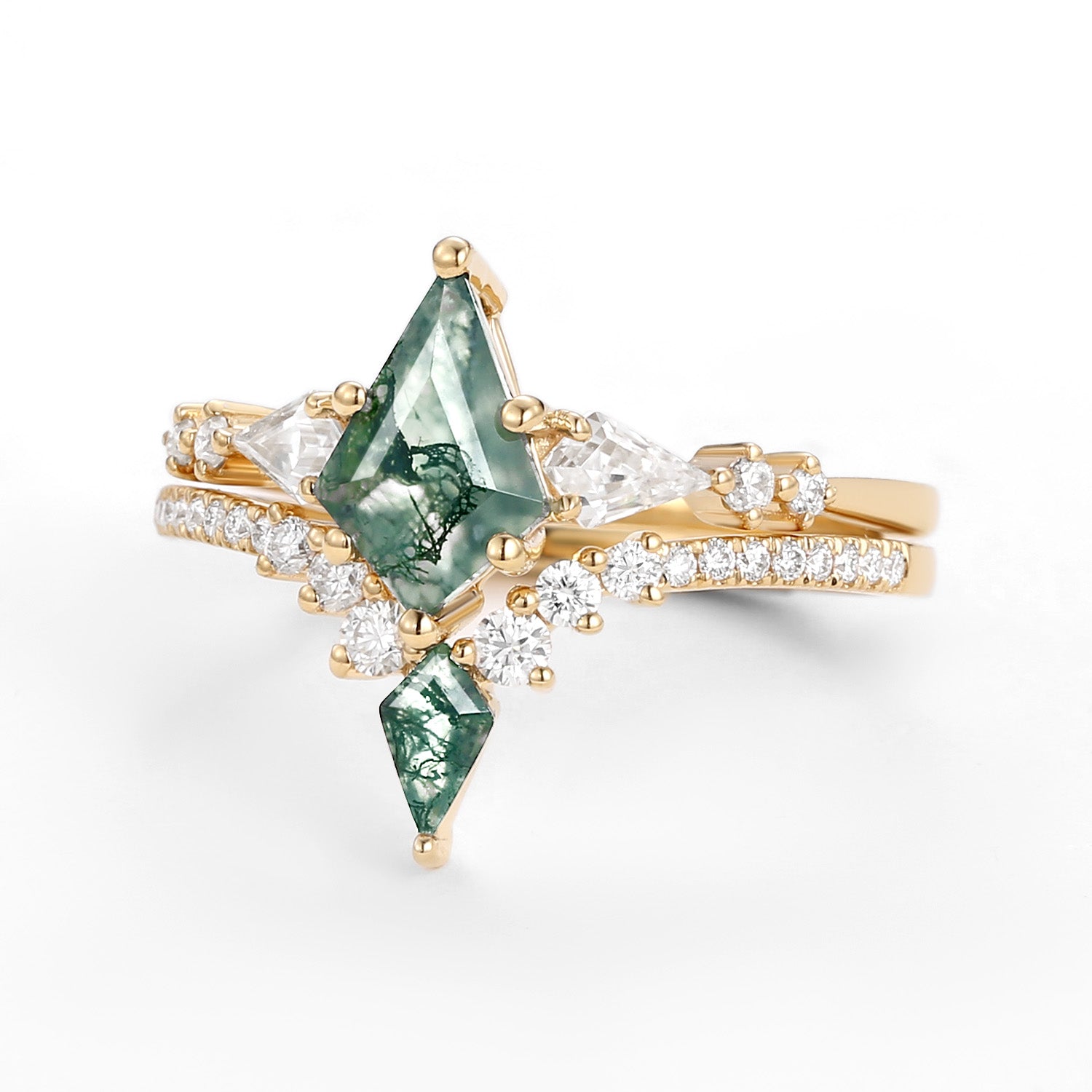 Twin Flames - Women Kite Moss Agate Wedding Ring Sets 2pcs - Zendaya