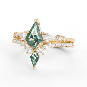 Twin Flames - Women Kite Moss Agate Wedding Ring Sets 2pcs - Zendaya