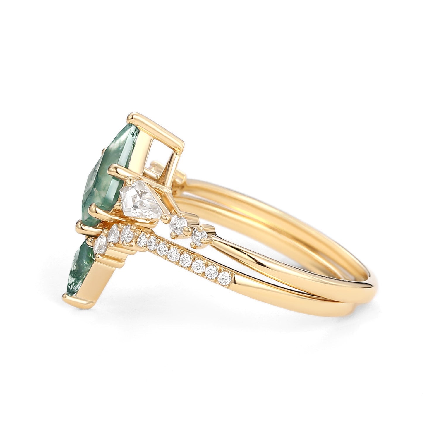 Twin Flames - Women Kite Moss Agate Wedding Ring Sets 2pcs - Zendaya