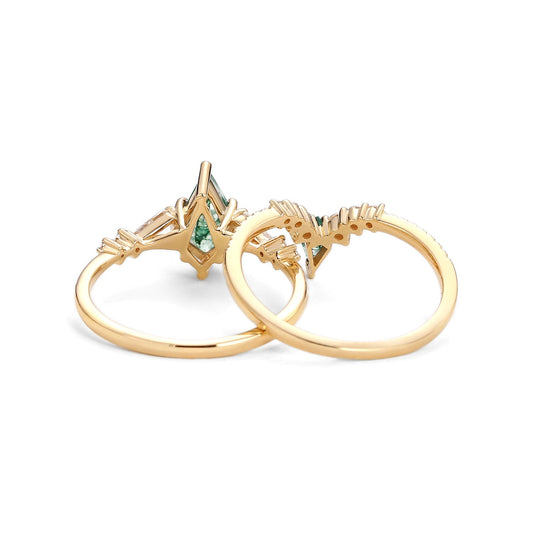 Twin Flames - Women Kite Moss Agate Wedding Ring Sets 2pcs - Zendaya