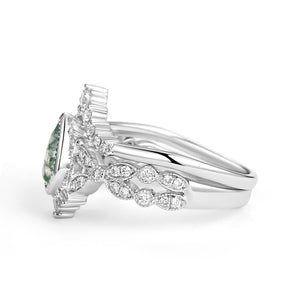 Pear Moss Agate Vintage Infinity Ring Set 2pcs - Vivienne