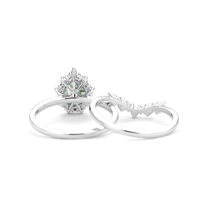 Halo Pear Shaped Moss Agate Pearl Ring Set 2pcs - Ophelia