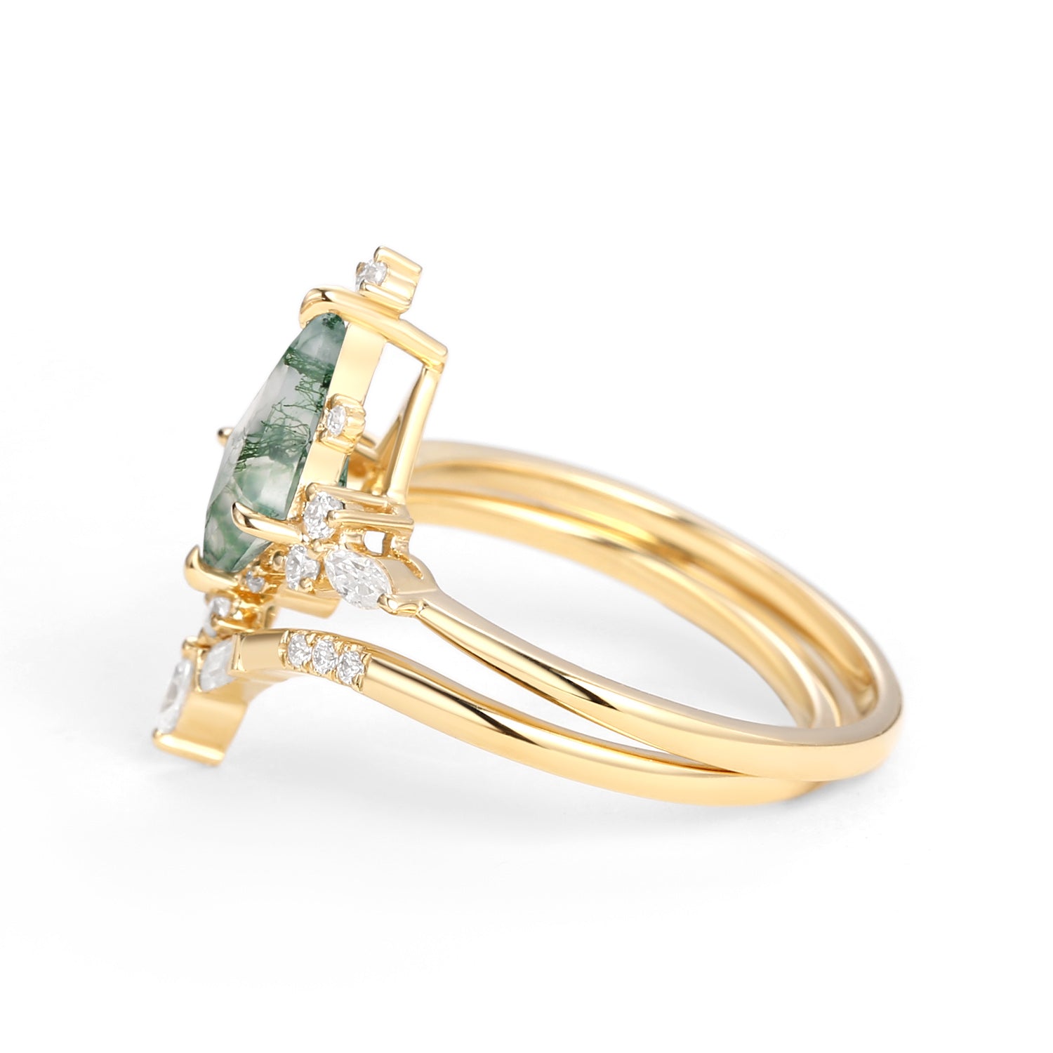 Unique Moss Agate Star Kite Engagement Ring Set 2pcs - Isla