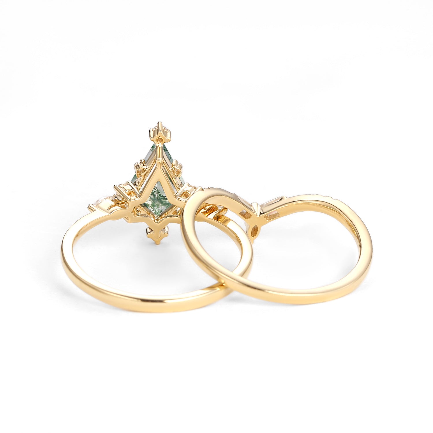 Unique Moss Agate Star Kite Engagement Ring Set 2pcs - Isla