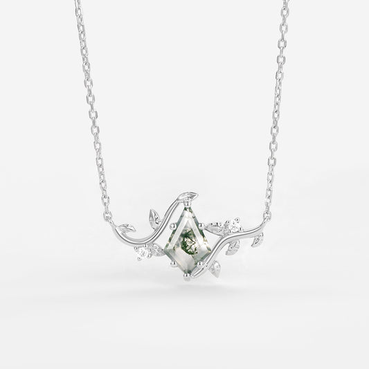 Nature Inspired - Unique Kite Cut Moss Agate Leafy Ring & Necklace & Earrings Sets 5PCS - Willow Jewelry Sets