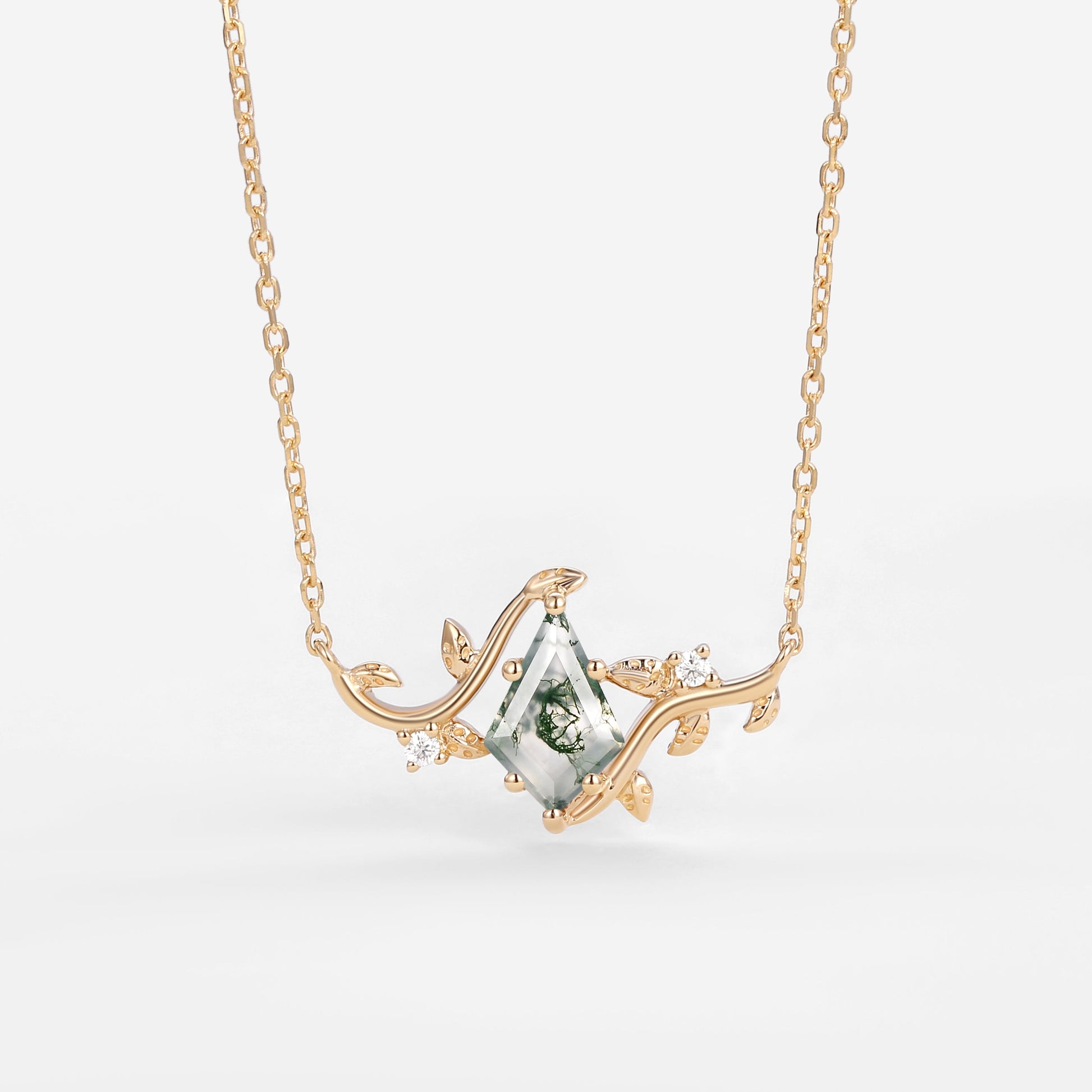 Nature Inspired - Unique Kite Cut Moss Agate Leafy Ring & Necklace & Earrings Sets 5PCS - Willow Jewelry Sets