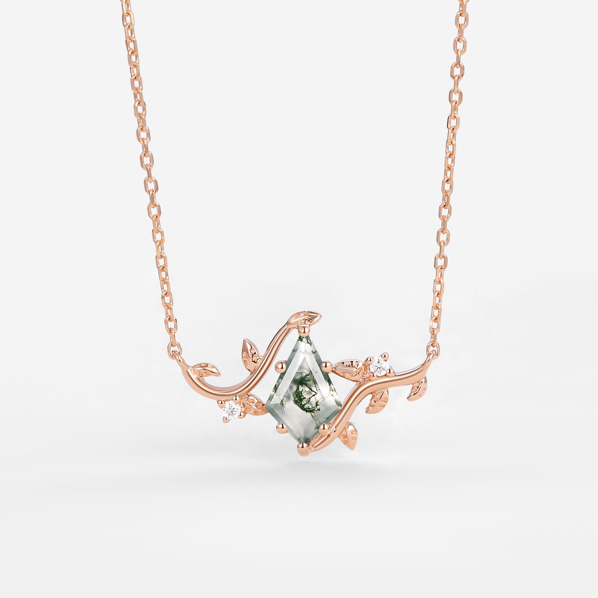 Nature Inspired - Unique Kite Cut Moss Agate Leafy Ring & Necklace & Earrings Sets 5PCS - Willow Jewelry Sets