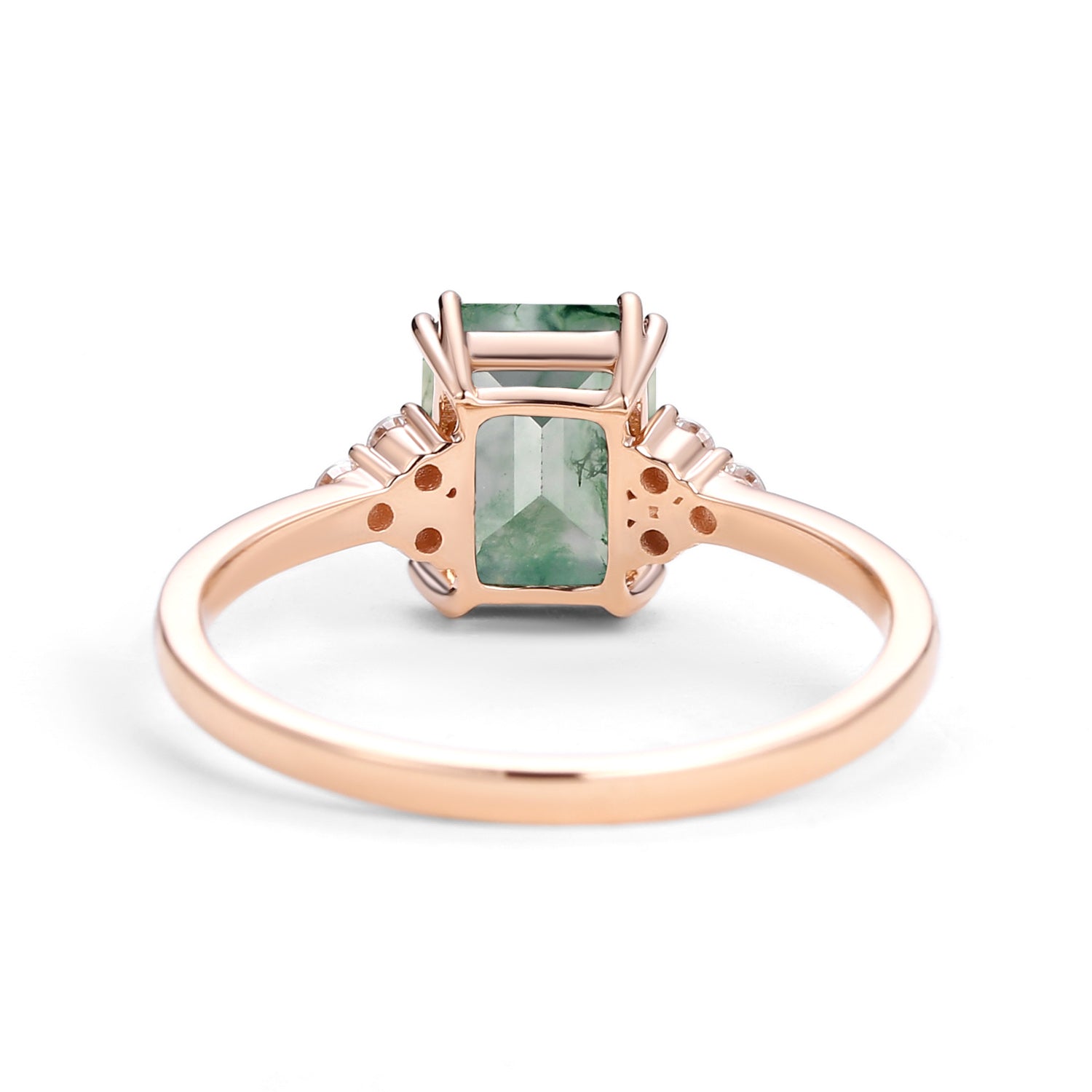 Classic Emerald Cut Moss Agate & Moissanite Cluster Engagement Ring