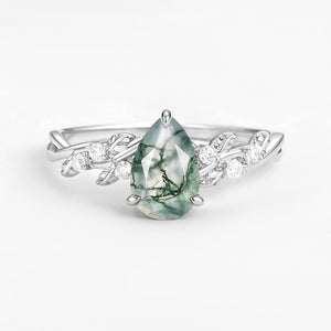 Nature Inspired Pear Cut Infinity Moss Agate Ring