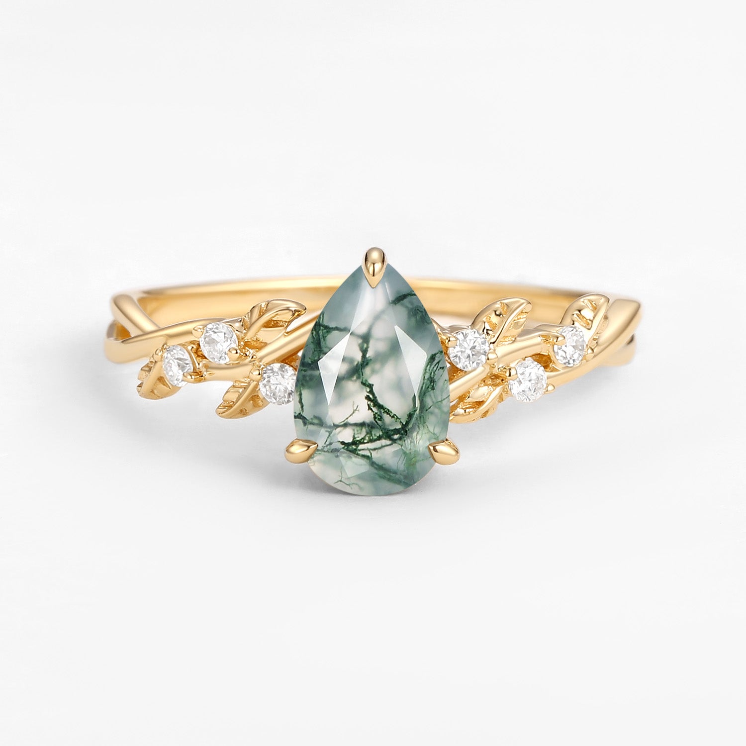 Nature Inspired Pear Cut Infinity Moss Agate Ring