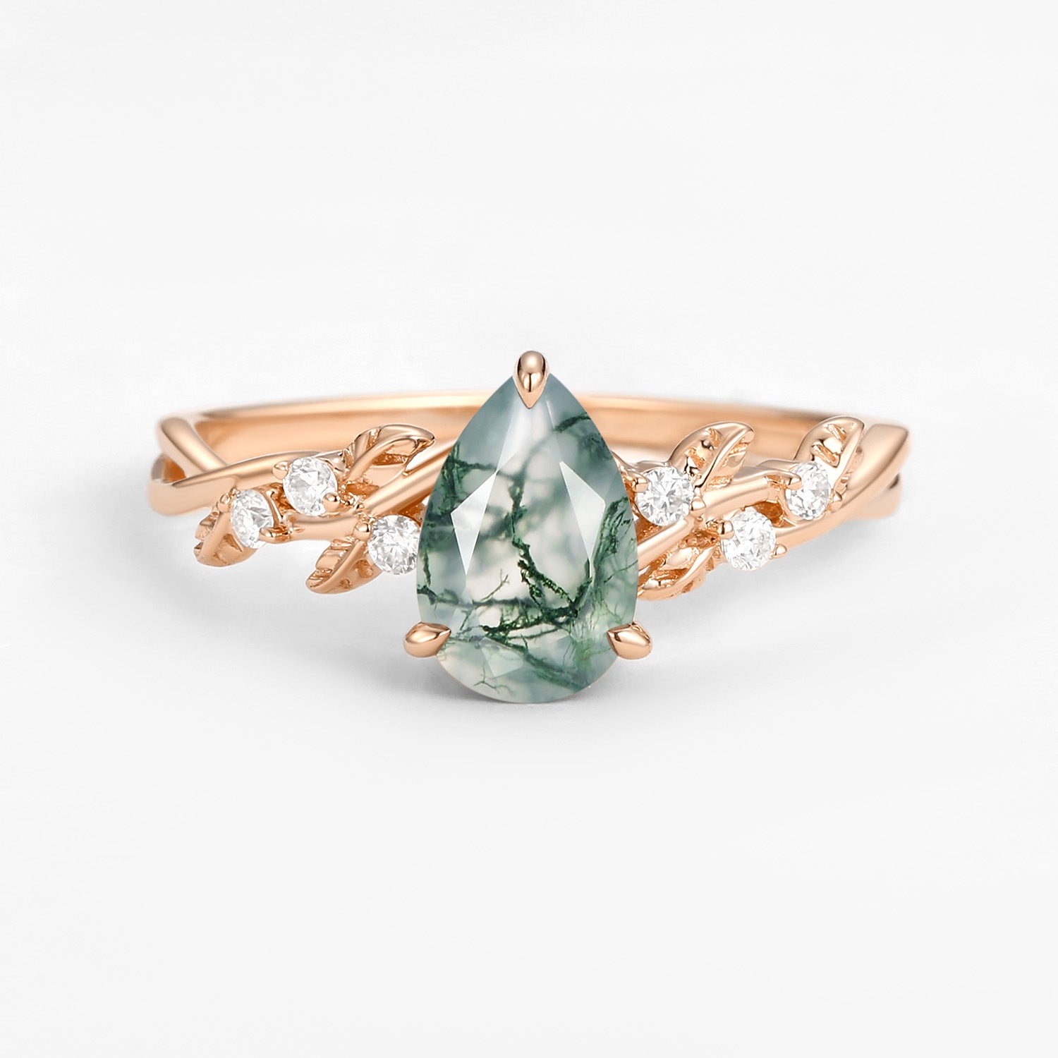 Nature Inspired Pear Cut Infinity Moss Agate Ring