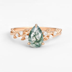 Nature Inspired Pear Cut Infinity Moss Agate Ring