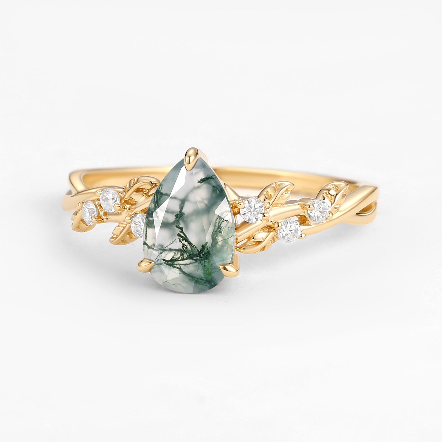 Nature Inspired Pear Cut Infinity Moss Agate Ring