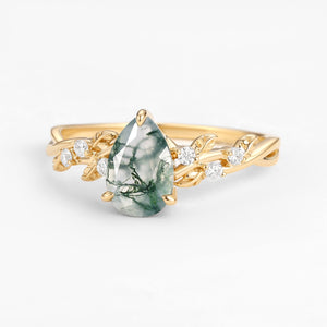 Nature Inspired Pear Cut Infinity Moss Agate Ring
