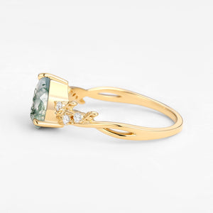 Nature Inspired Pear Cut Infinity Moss Agate Ring