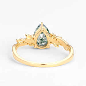Nature Inspired Pear Cut Infinity Moss Agate Ring