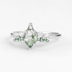 Nature Inspired Kite Cut Moss Agate Engagement Ring