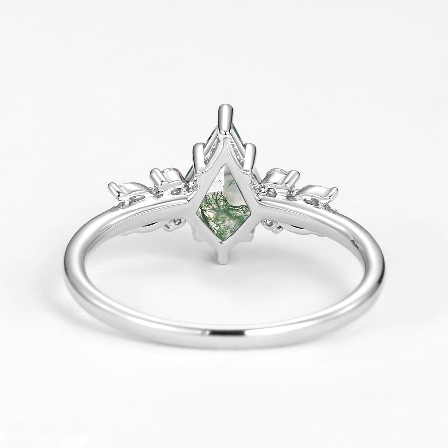 Nature Inspired Kite Cut Moss Agate Engagement Ring