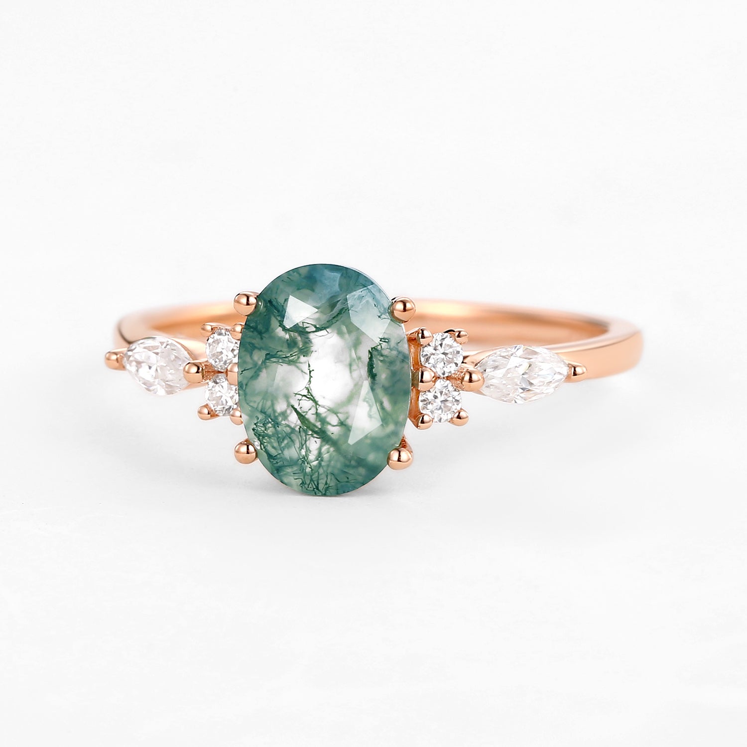 Oval Moss Agate Classic Engagement Ring