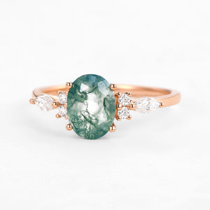 Oval Moss Agate Classic Engagement Ring
