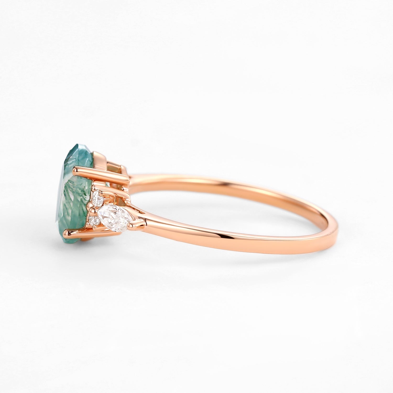 Oval Moss Agate Classic Engagement Ring