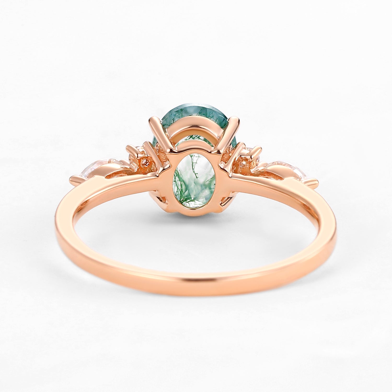 Oval Moss Agate Classic Engagement Ring