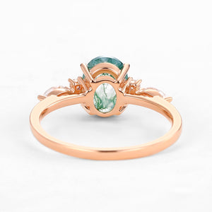 Oval Moss Agate Classic Engagement Ring