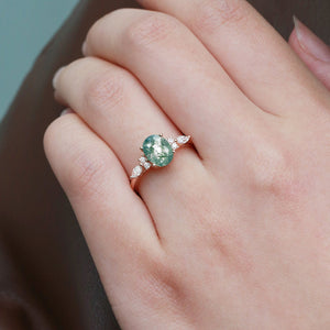 Oval Moss Agate Classic Engagement Ring