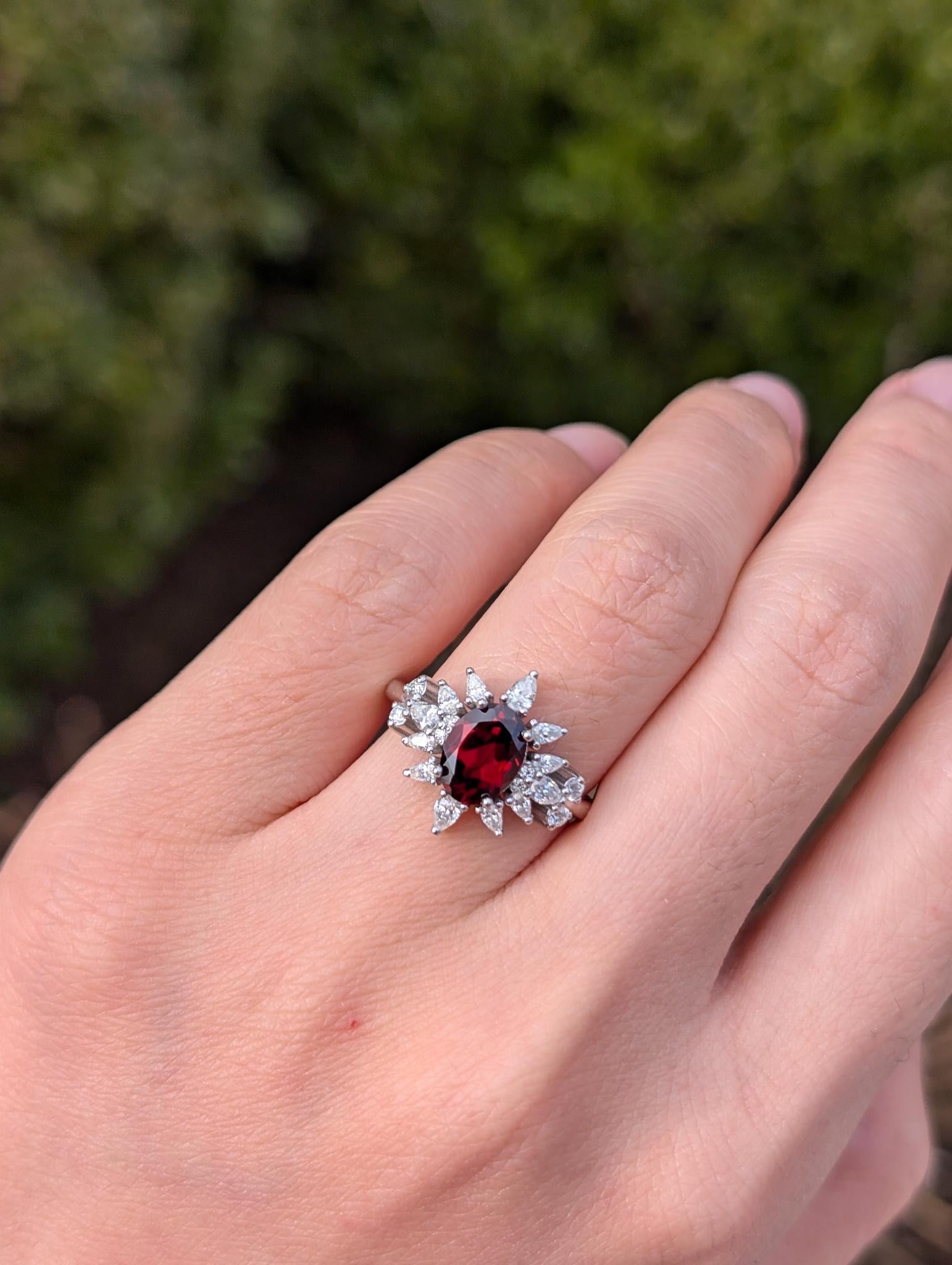 Midnight Rose Garnet Ring, Garnet engagement ring, Oval Garnet Ring