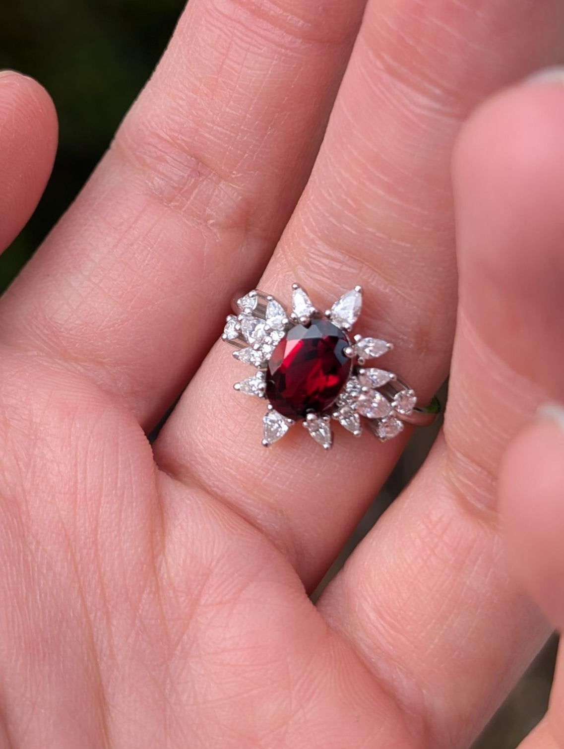 Midnight Rose Garnet Ring, Garnet engagement ring, Oval Garnet Ring