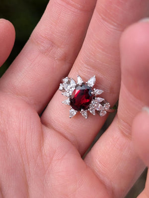 Midnight Rose Garnet Ring, Garnet engagement ring, Oval Garnet Ring