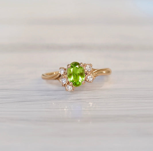 Lily of the Meadow Green Peridot Engagement ring, Peridot ring, Engagement ring