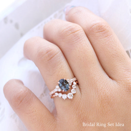 Oval Grey Spinel Diamond Ring in 14k Rose Gold 3 Stone Pave Band, Size 6.25