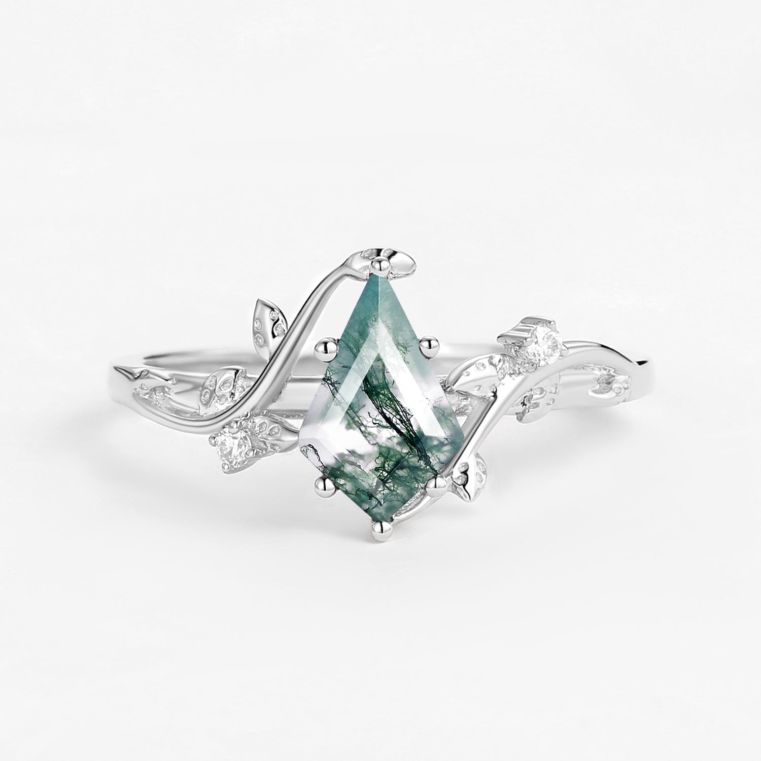 Willow Unique Kite Cut Moss Agate Leafy Engagement Ring