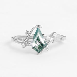 Willow Unique Kite Cut Moss Agate Leafy Engagement Ring