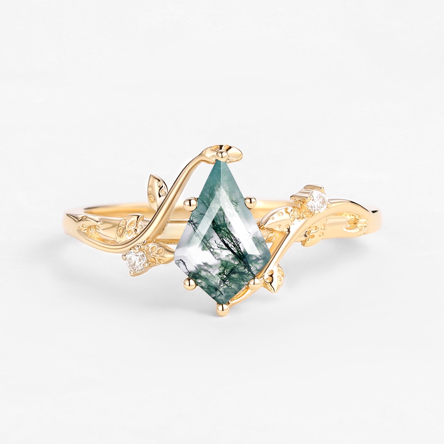 Willow Unique Kite Cut Moss Agate Leafy Engagement Ring
